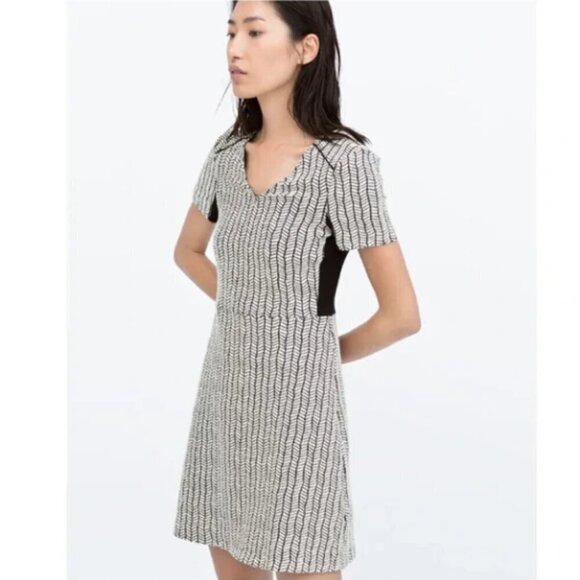 Zara Dresses & Skirts - Zara Herringbone Combo Short Sleeve Skater Dress